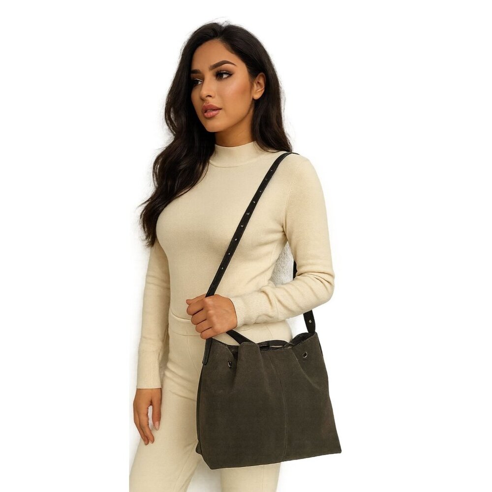 Zara Gray Vegan Suede Bucket Bag Shoulder Handbag Purse Crossbody WOMEN'S WOMANS